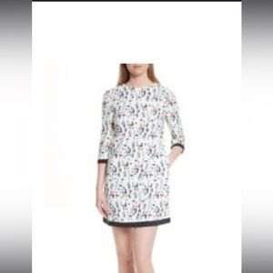TED BAKER London Col. Ivory White Blue Print Limina 3/4 Sleeve Dress